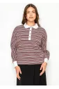 Burgundy Stripe Collared Long Sleeve Tee