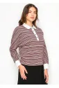 Burgundy Stripe Collared Long Sleeve Tee