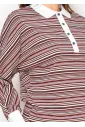 Burgundy Stripe Collared Long Sleeve Tee