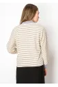 Cream Stripe Polo Tee with Grey Collar