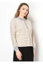 Cream Stripe Polo Tee with Grey Collar