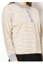 Cream Stripe Polo Tee with Grey Collar