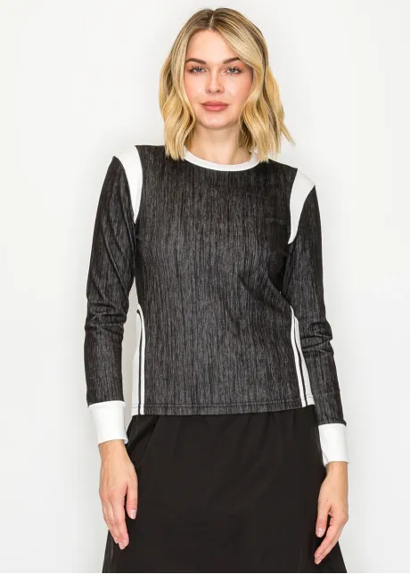 Color-Block Long-Sleeve Tee — Dark Denim & White