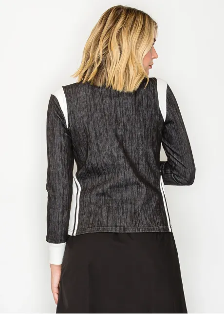 Color-Block Long-Sleeve Tee — Dark Denim & White