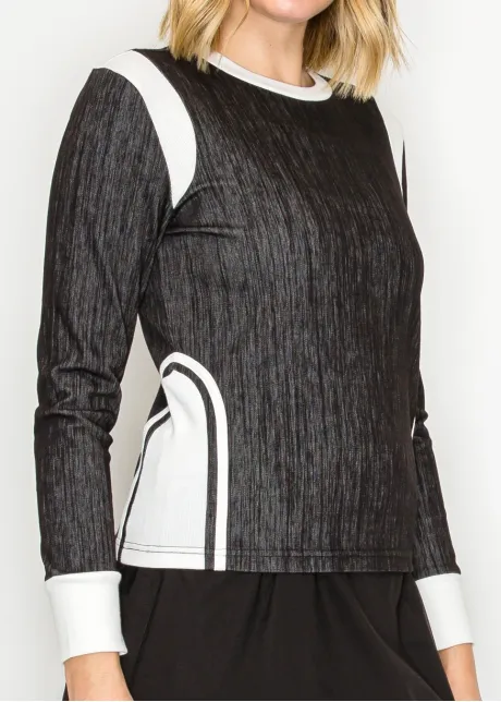 Color-Block Long-Sleeve Tee — Dark Denim & White