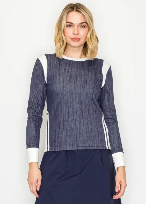 Navy and White Color-Block Long-Sleeve Tee