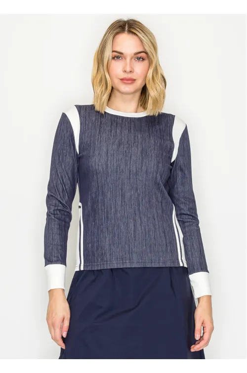 Navy and White Color-Block Long-Sleeve Tee