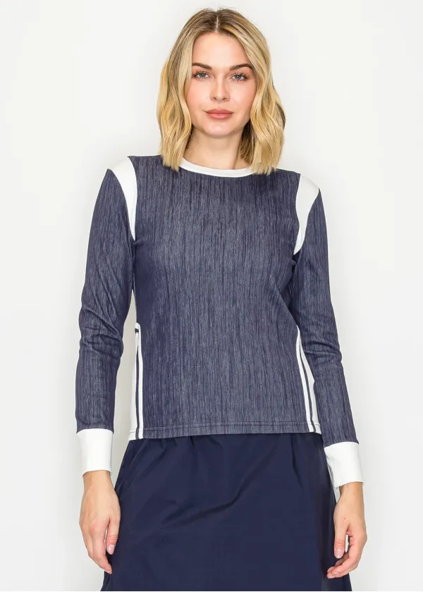 Navy and White Color-Block Long-Sleeve Tee