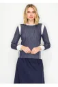 Navy and White Color-Block Long-Sleeve Tee