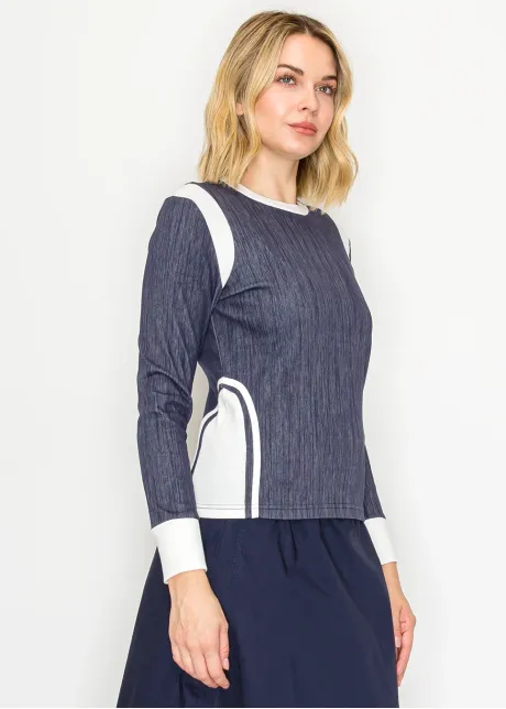 Navy and White Color-Block Long-Sleeve Tee