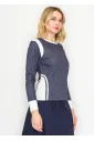 Navy and White Color-Block Long-Sleeve Tee