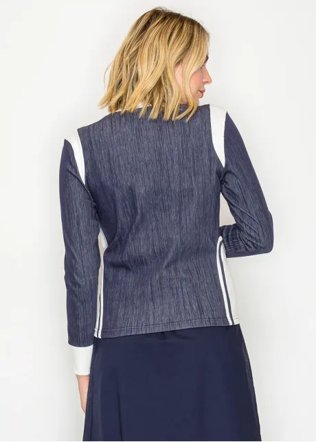 Navy and White Color-Block Long-Sleeve Tee