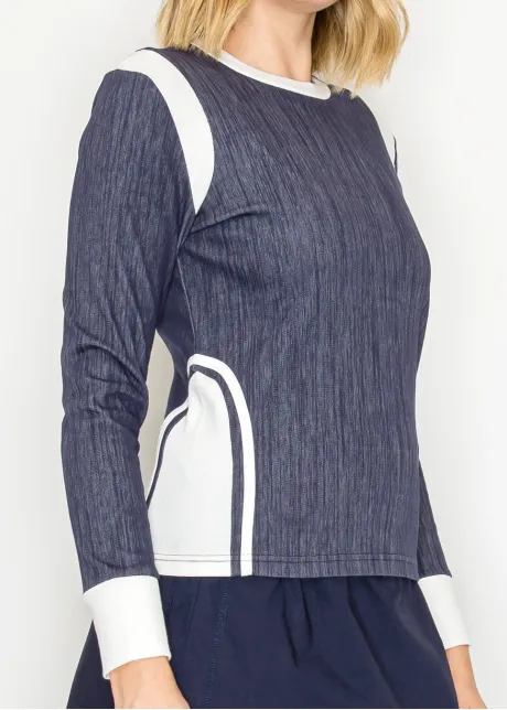 Navy and White Color-Block Long-Sleeve Tee