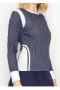 Navy and White Color-Block Long-Sleeve Tee