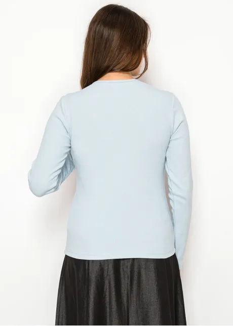 Long Sleeve Henley Tee in Light Blue Rib