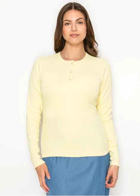 Pale Yellow Long Sleeve Henley Top