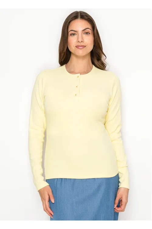 Pale Yellow Long Sleeve Henley Top
