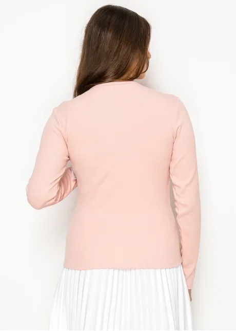 Blush Pink Ribbed Long Sleeve Henley Tee