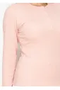 Blush Pink Ribbed Long Sleeve Henley Tee