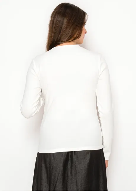 White Ribbed Long Sleeve Henley Tee