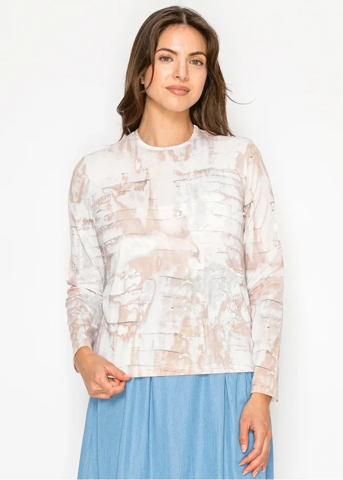 Stretch Cotton Marble Print Long Sleeve Tee