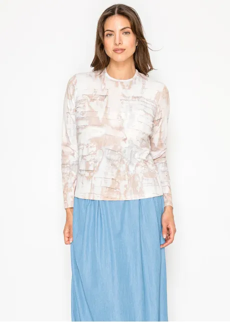 Stretch Cotton Marble Print Long Sleeve Tee