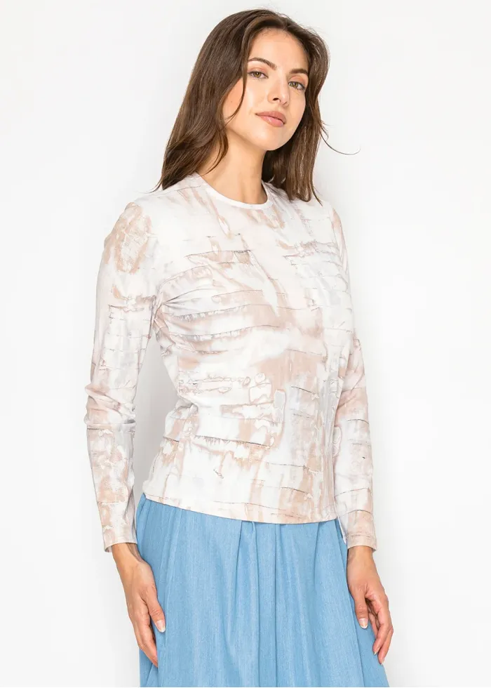 Stretch Cotton Marble Print Long Sleeve Tee