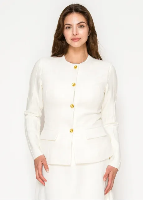 White Structured Jacket with Gold Buttons
