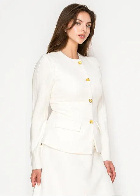 White Structured Jacket with Gold Buttons