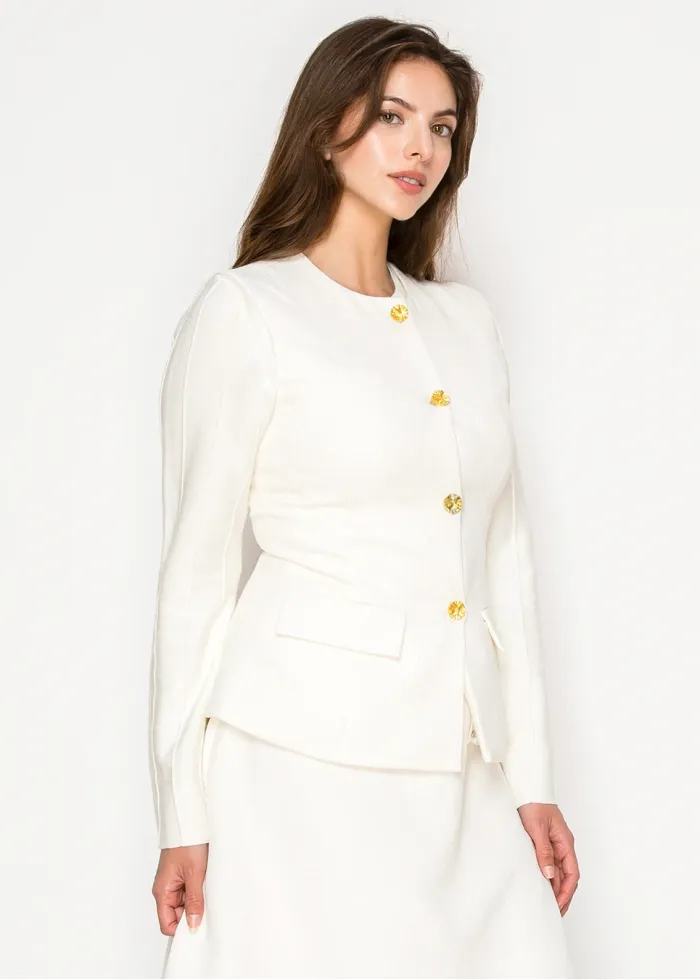 White Structured Vest with Gold Buttons