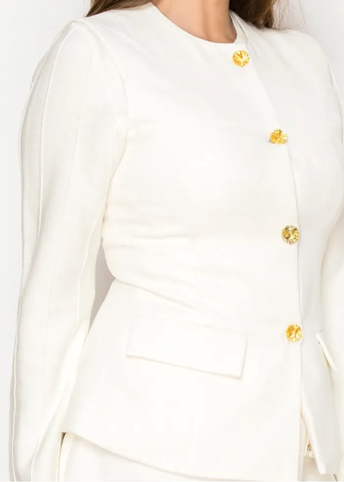 White Structured Vest with Gold Buttons