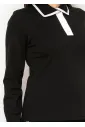 Black Contrast Collar Long Sleeve Cotton Tee