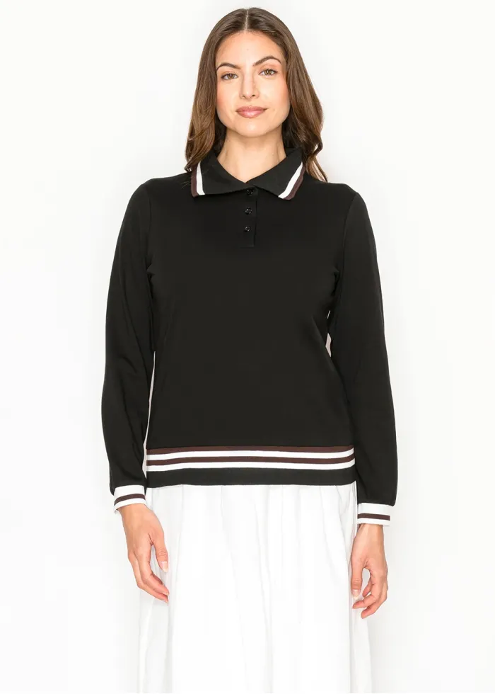 Black Cotton Stretch Polo Tee