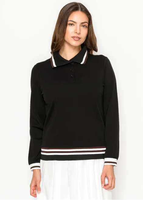 Black Cotton Stretch Polo Tee