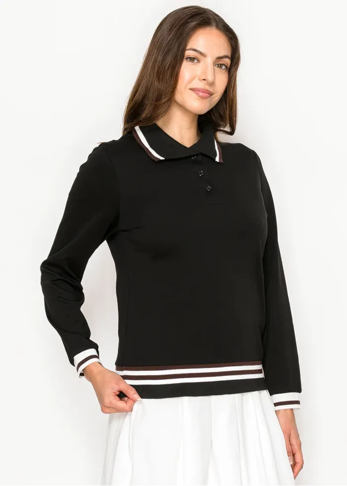Black Cotton Stretch Polo Tee
