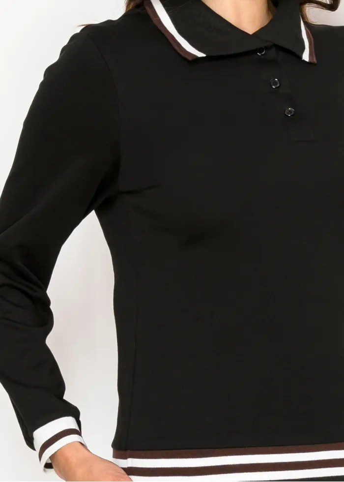 Black Cotton Stretch Polo Tee