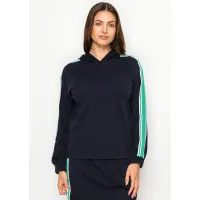 Stripe Hooded Cotton Blend Tee – Navy