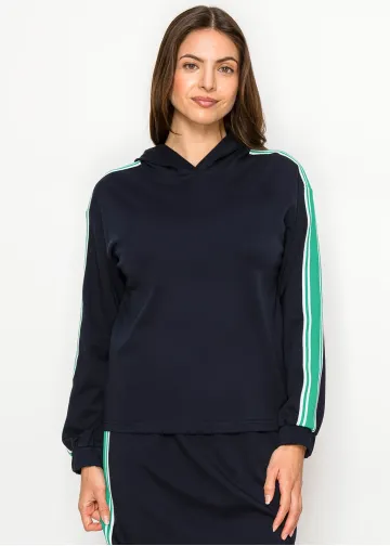 Stripe Hooded Cotton Blend Tee – Navy