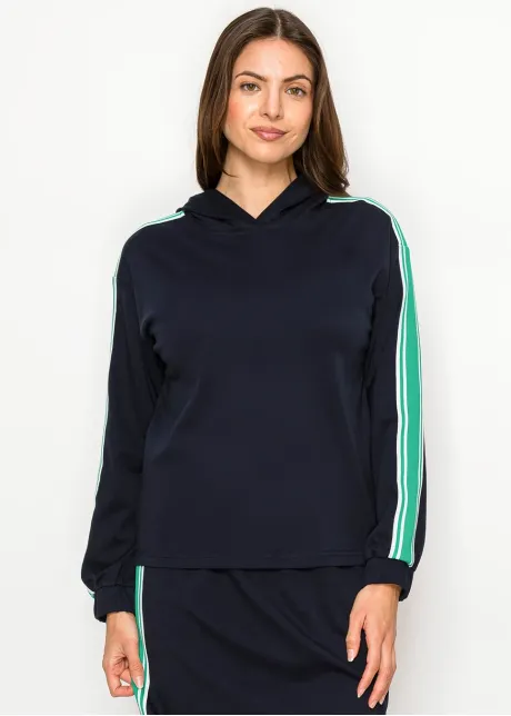 Stripe Hooded Cotton Blend Tee – Navy