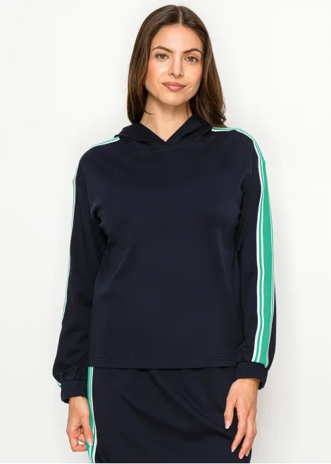 Stripe Hooded Cotton Blend Tee – Navy