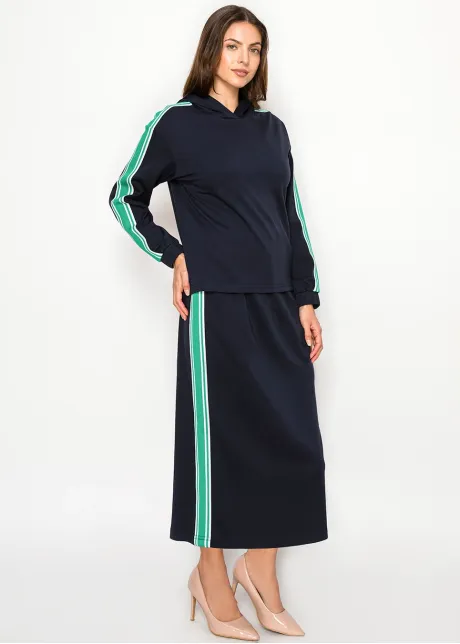 Stripe Hooded Cotton Blend Tee – Navy