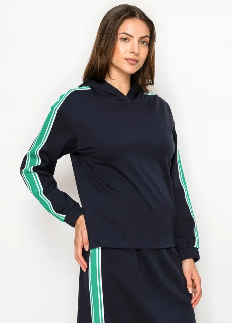 Stripe Hooded Cotton Blend Tee – Navy