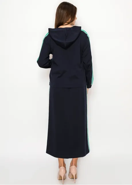 Stripe Hooded Cotton Blend Tee – Navy