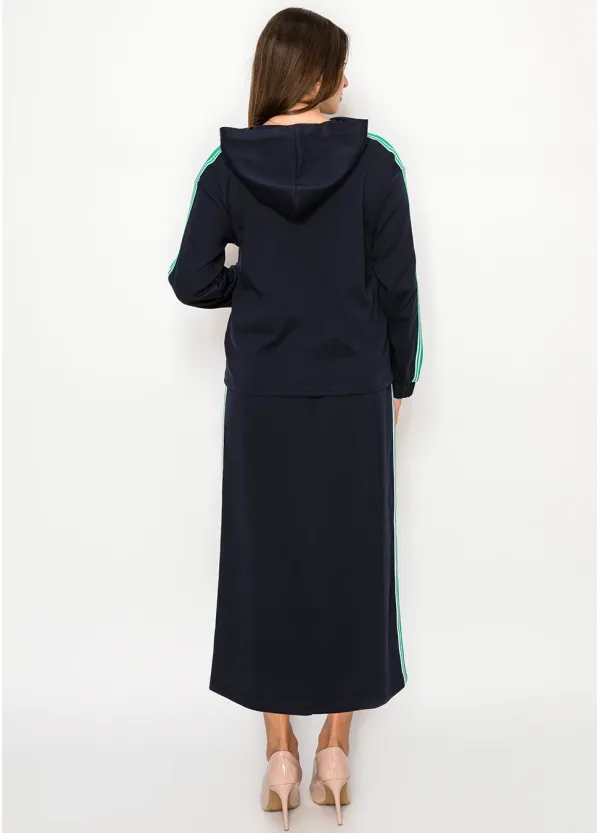 Navy Two-Piece Set with Side Stripe Detail