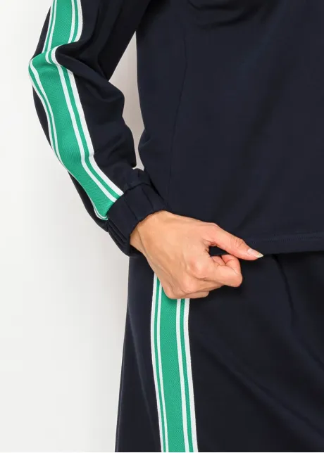 Stripe Hooded Cotton Blend Tee – Navy