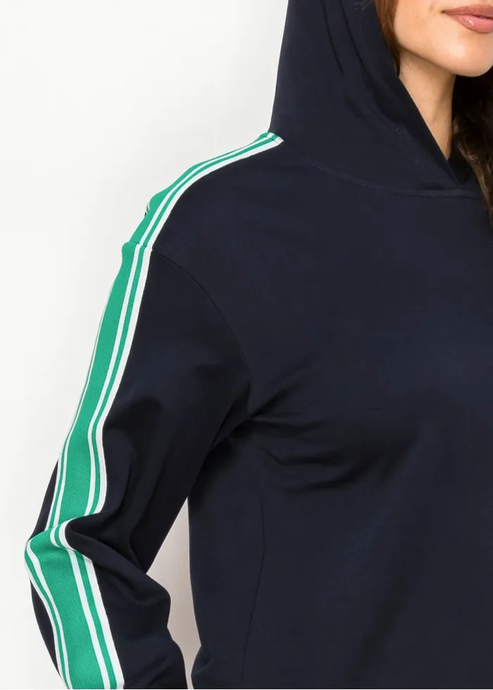 Stripe Hooded Cotton Blend Tee – Navy