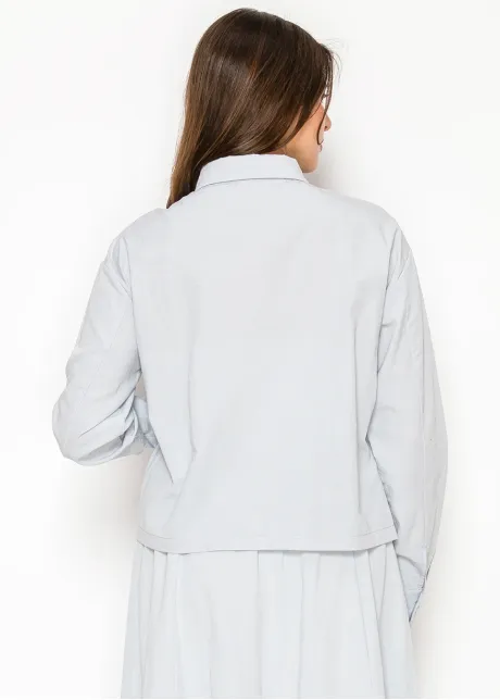 Soft Blue Structured Cotton Blend Blouse