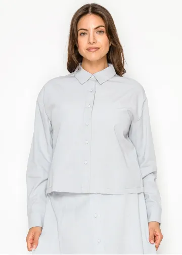 Soft Blue Structured Cotton Blend Blouse