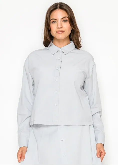 Soft Blue Structured Cotton Blend Blouse