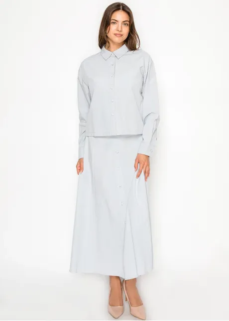 Soft Blue Structured Cotton Blend Blouse